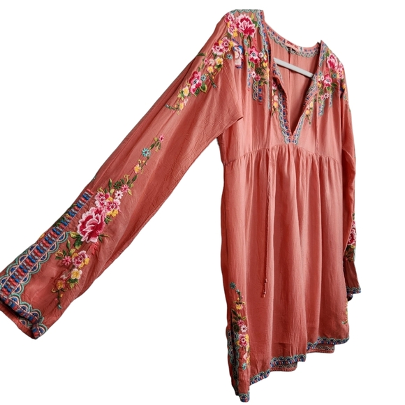 Johnny Was Coral Embroidered Boho Peasant Floral Blouse Women's Size XS - Picture 5 of 11
